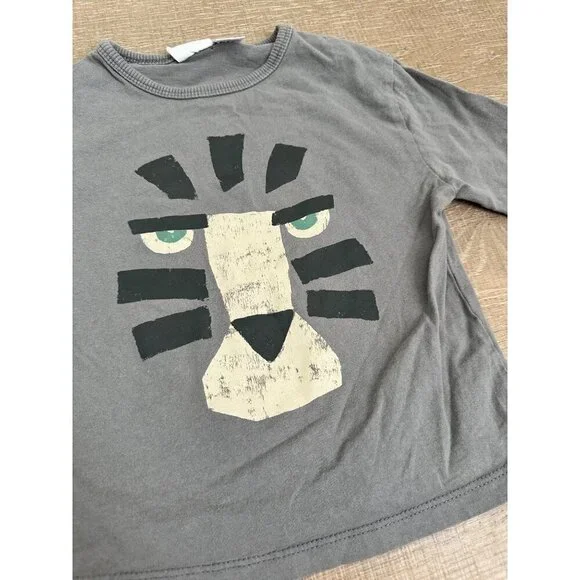 Gray Long-Sleeve Toddler Shirt With Tiger Face Print - Picture 3 of 4
